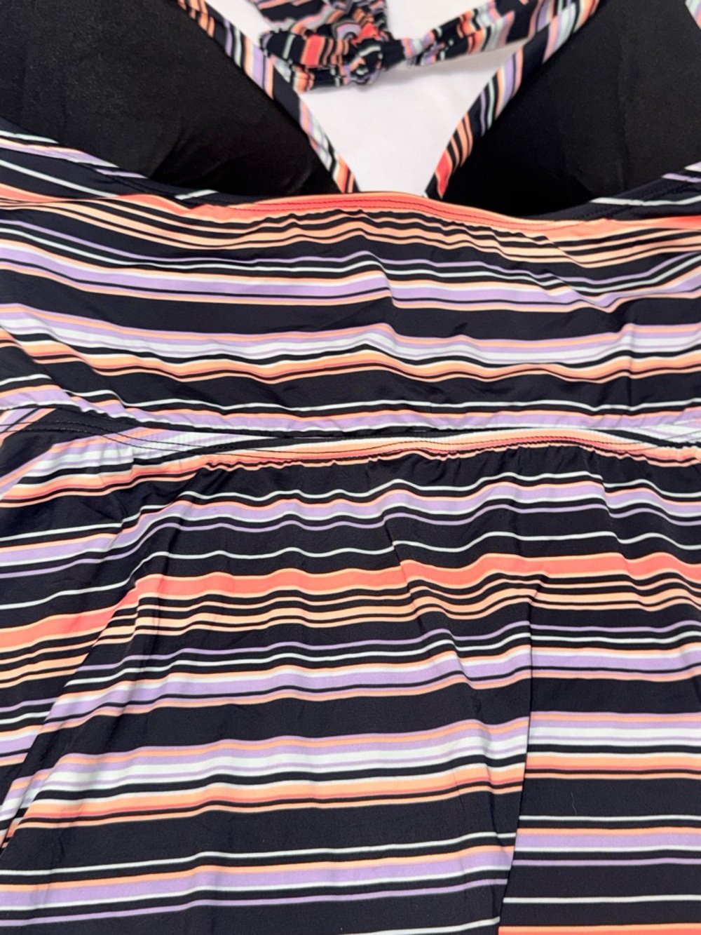 Striped Halter Swimdress in Coral, black & purple - Picture 4 of 5